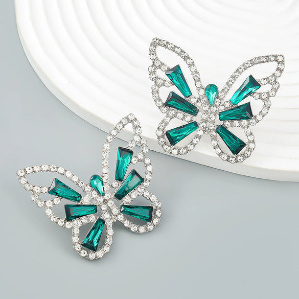 Wholesale Alloy Fashion Women's Exaggerated Animal Butterfly Diamond Earrings