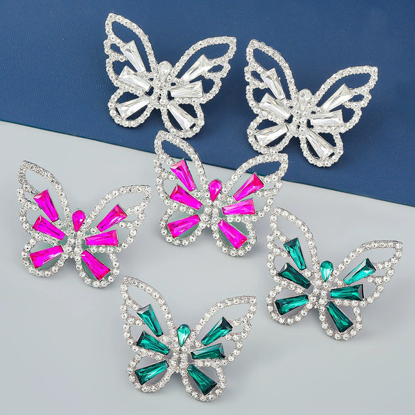 Wholesale Alloy Fashion Women's Exaggerated Animal Butterfly Diamond Earrings