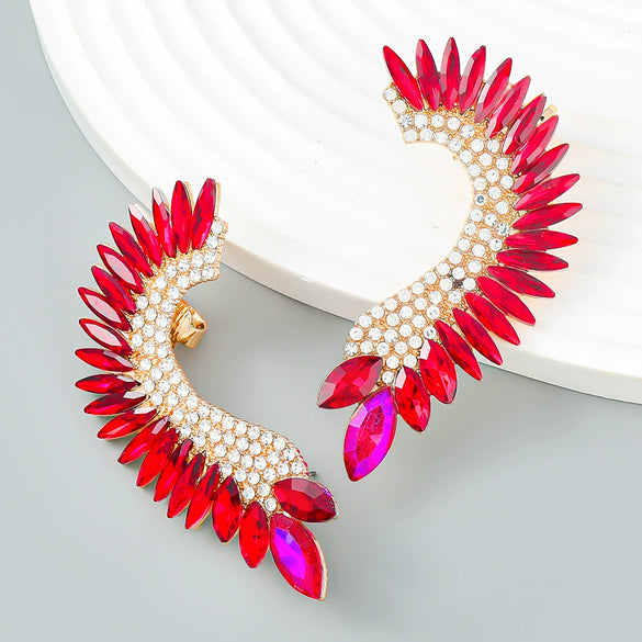 Wholesale Alloy Fashionable Colored Diamond Series Half Heartshaped Earrings With Diamonds And Rhinestones Geometric Design For Women