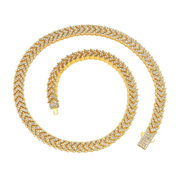 Wholesale Alloy Fishtail Stitching Cuban Chain Necklace Hiphop Style Geometric Diamond Design Unisex