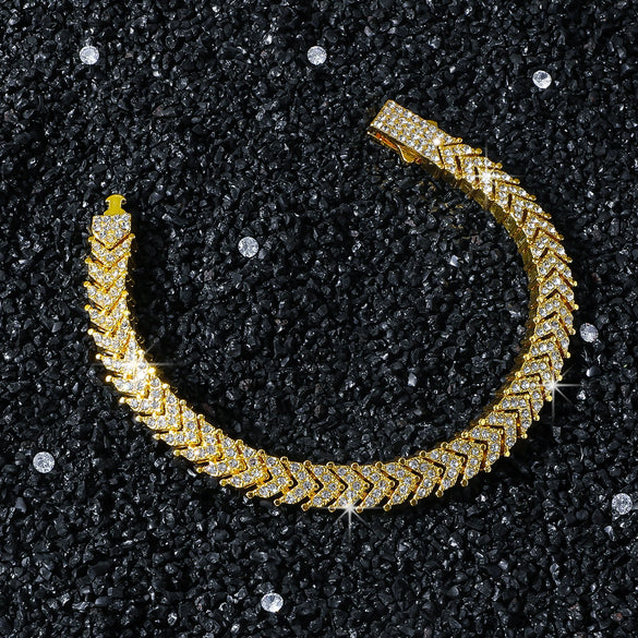 Wholesale Alloy Fishtail Stitching Cuban Chain Necklace Hiphop Style Geometric Diamond Design Unisex