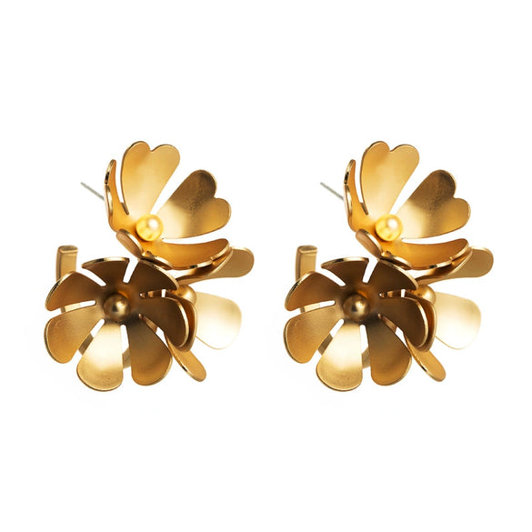 Wholesale Alloy Flower Earrings Electroplated Women's Fashionable Exaggerated Multi Layer Large Petal All Match