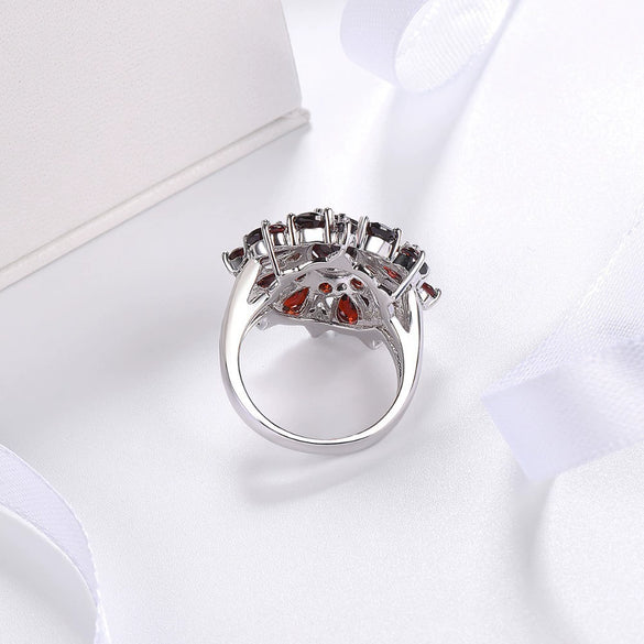 Wholesale Alloy Flower Geometric Ring For Women With Electroplating Treatment And Garnet Red Zircon