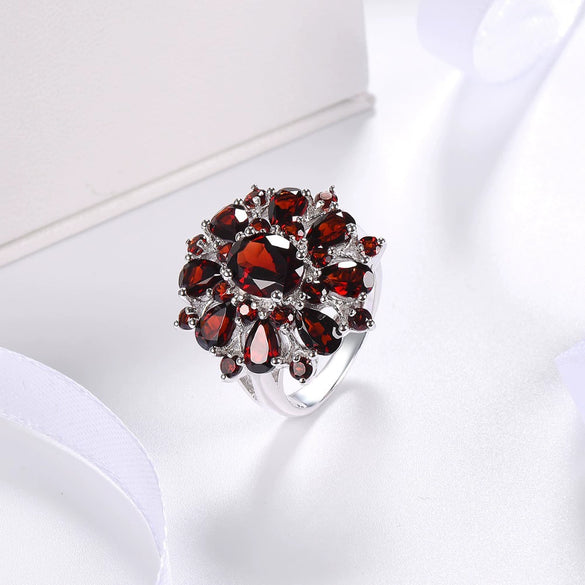 Wholesale Alloy Flower Geometric Ring For Women With Electroplating Treatment And Garnet Red Zircon