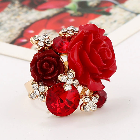 Wholesale Alloy Flower Resin Ring With Diamond Design