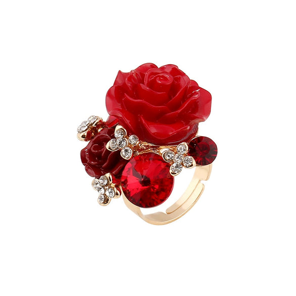 Wholesale Alloy Flower Resin Ring With Diamond Design