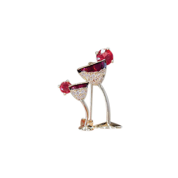 Wholesale Alloy Flower Styled Red Wine Glass Brooch For Ladies With Electroplating Treatment High End Design Fixed Function Clothing Accessories