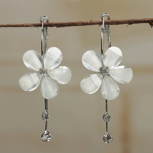 Wholesale Alloy Flower Tassel And Long Ring Earrings With Embedded Diamonds For Girls Sweet And Elegant