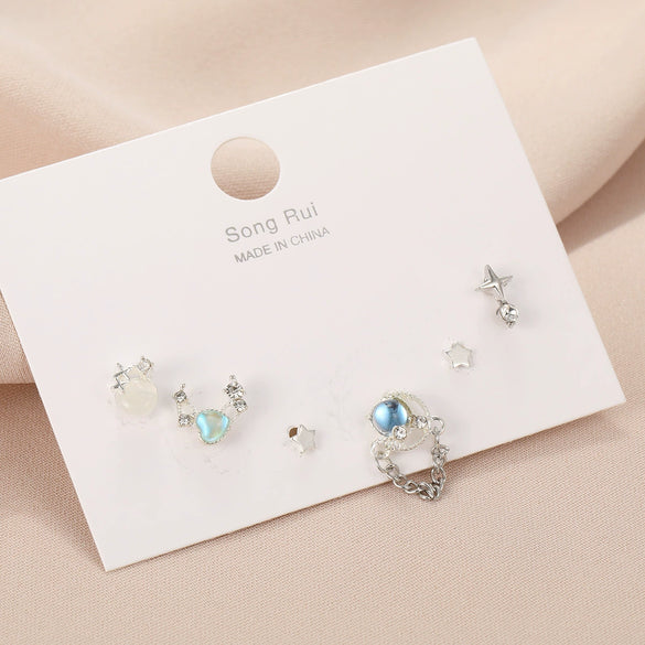 Wholesale Alloy Fresh Colorful Heart And Fivepointed Star Stud Earrings For Women With Electroplating