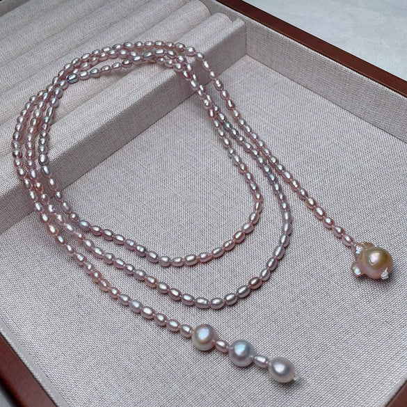 Wholesale Alloy Freshwater Pearl Sweater Chain Necklace For Women Light Luxury Rice And Water Drop Shape Sweet Cool Style