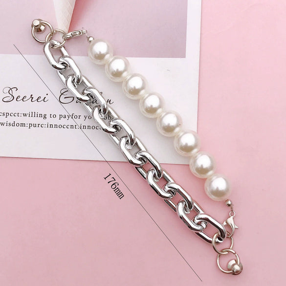 Wholesale Alloy Frosted Pearl Bow Bracelet With Screw Buckle Electroplated Trendy For Women