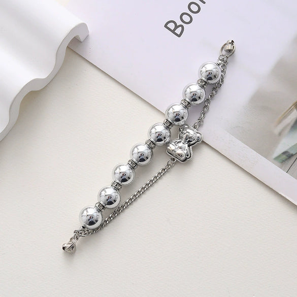 Wholesale Alloy Frosted Pearl Bow Bracelet With Screw Buckle Electroplated Trendy For Women