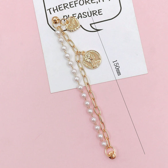 Wholesale Alloy Frosted Pearl Bow Bracelet With Screw Buckle Electroplated Trendy For Women