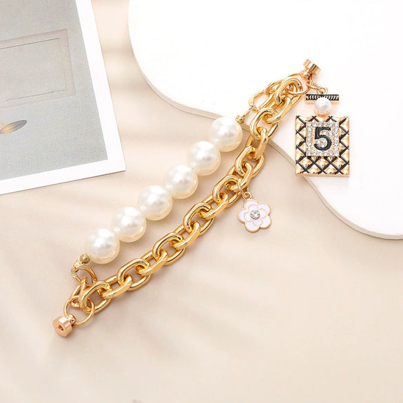 Wholesale Alloy Frosted Pearl Bow Bracelet With Screw Buckle Electroplated Trendy For Women