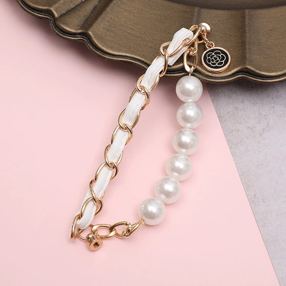 Wholesale Alloy Frosted Pearl Bow Bracelet With Screw Buckle Electroplated Trendy For Women