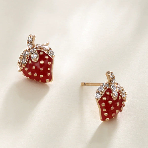 Wholesale Alloy Fruit Strawberry Style Electroplated Women's Earrings