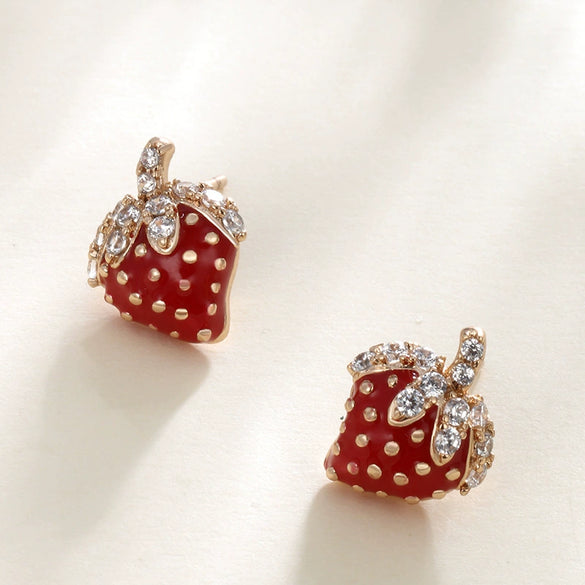 Wholesale Alloy Fruit Strawberry Style Electroplated Women's Earrings
