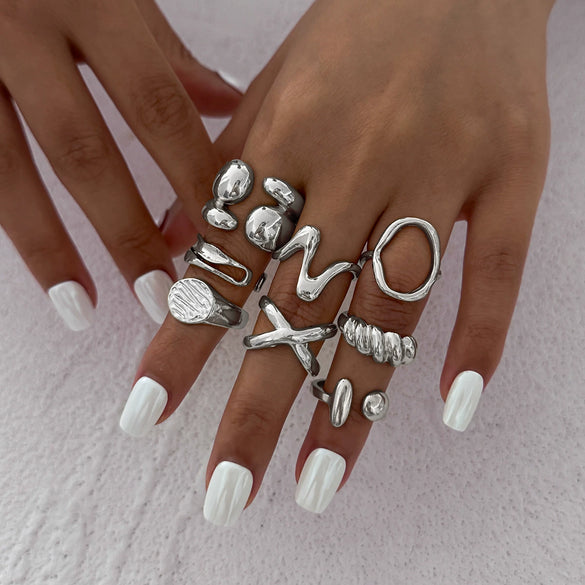 Wholesale Alloy Geometric Asymmetrical Water Drop Hug Ring With Electroplating For Women