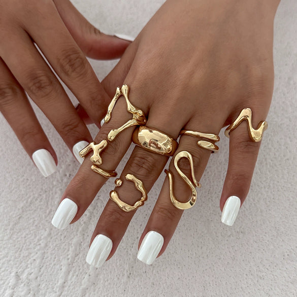 Wholesale Alloy Geometric Asymmetrical Water Drop Hug Ring With Electroplating For Women