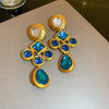 Wholesale Alloy Geometric Blue Crystal Diamondencrusted Electroplated Women's Earrings