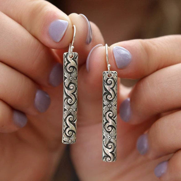 Wholesale Alloy Geometric Carved Drop Earrings With Ancient Silver Ear Hook Retro Style Electroplated For Women