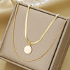 Wholesale Alloy Geometric Coin Round Pendant Snake Bone Chain Three Layer Women's Necklace Set With Electroplating