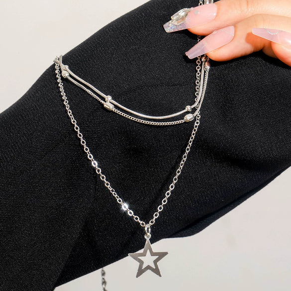 Wholesale Alloy Geometric Coin Round Pendant Snake Bone Chain Three Layer Women's Necklace Set With Electroplating