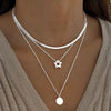Wholesale Alloy Geometric Coin Round Pendant Snake Bone Chain Three Layer Women's Necklace Set With Electroplating