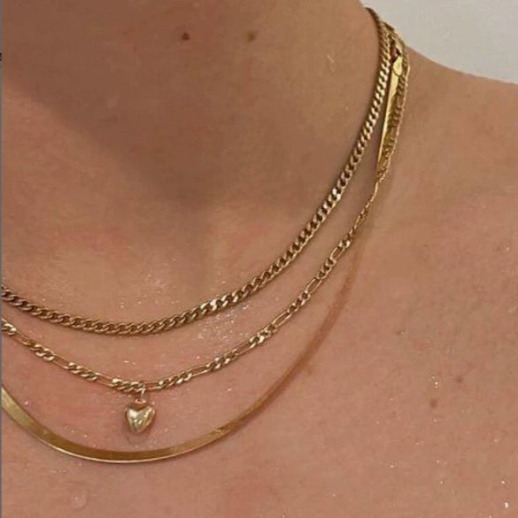 Wholesale Alloy Geometric Coin Round Pendant Snake Bone Chain Three Layer Women's Necklace Set With Electroplating