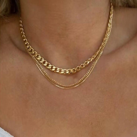Wholesale Alloy Geometric Coin Round Pendant Snake Bone Chain Three Layer Women's Necklace Set With Electroplating