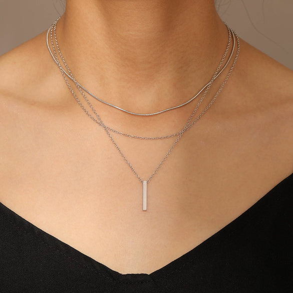 Wholesale Alloy Geometric Coin Round Pendant Snake Bone Chain Three Layer Women's Necklace Set With Electroplating