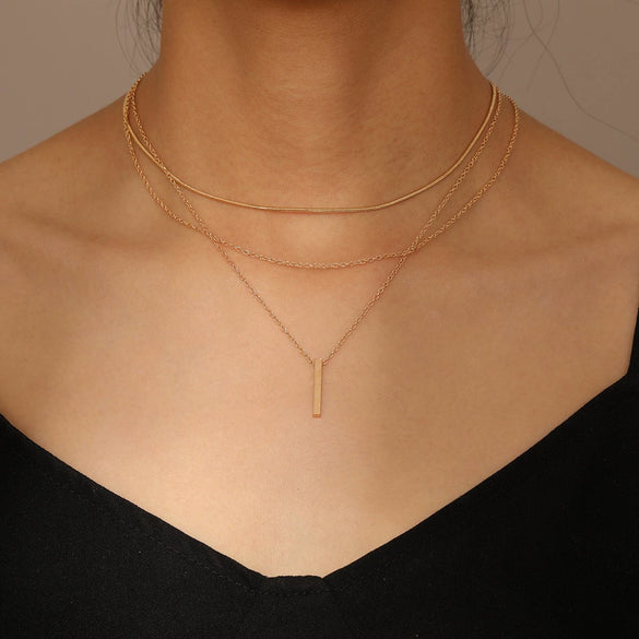 Wholesale Alloy Geometric Coin Round Pendant Snake Bone Chain Three Layer Women's Necklace Set With Electroplating