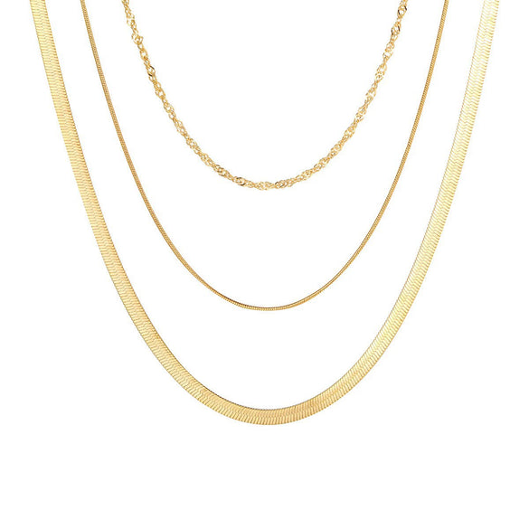Wholesale Alloy Geometric Coin Round Pendant Snake Bone Chain Three Layer Women's Necklace Set With Electroplating