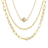 Wholesale Alloy Geometric Coin Round Pendant Snake Bone Chain Three Layer Women's Necklace Set With Electroplating