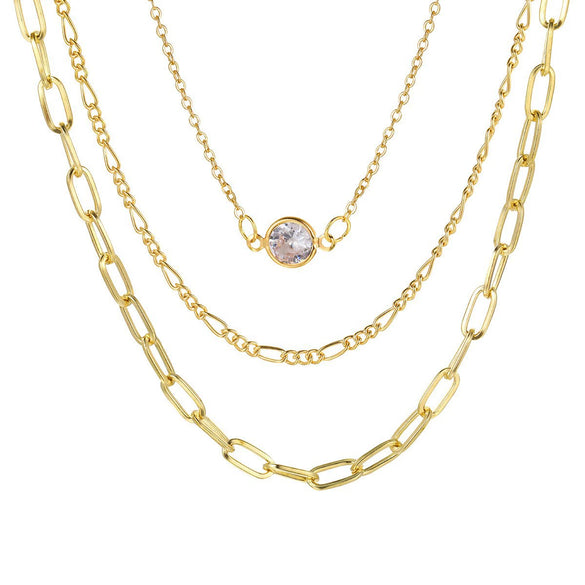 Wholesale Alloy Geometric Coin Round Pendant Snake Bone Chain Three Layer Women's Necklace Set With Electroplating