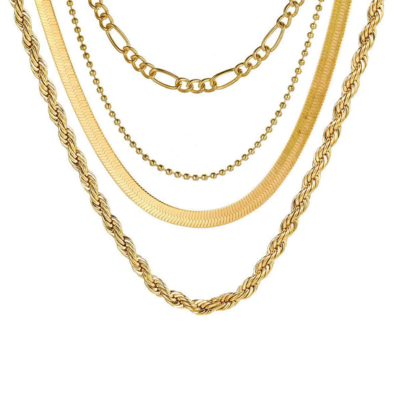 Wholesale Alloy Geometric Coin Round Pendant Snake Bone Chain Three Layer Women's Necklace Set With Electroplating