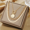 Wholesale Alloy Geometric Coin Round Pendant Snake Bone Chain Three Layer Women's Necklace Set With Electroplating