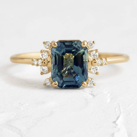 Wholesale Alloy Geometric Design Electroplated Fashion Ring For Women And Couples With Dark Blue Zircon