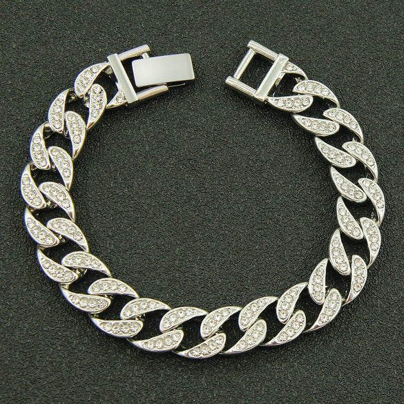 Wholesale Alloy Geometric Diamond Cuban Chain Bracelet For Men Hip Hop Style