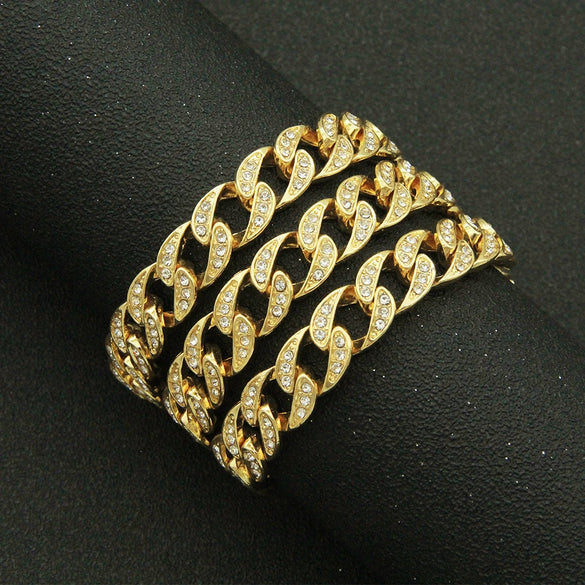 Wholesale Alloy Geometric Diamond Cuban Chain Bracelet For Men Hip Hop Style