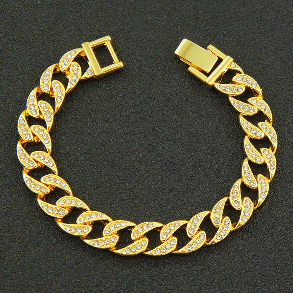 Wholesale Alloy Geometric Diamond Cuban Chain Bracelet For Men Hip Hop Style