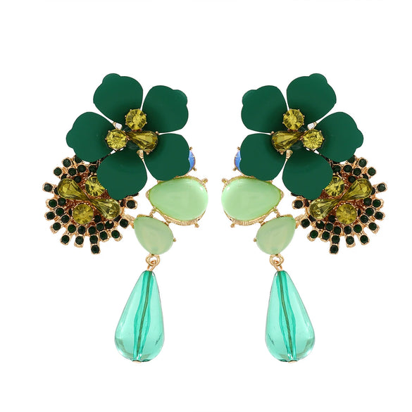 Wholesale Alloy Geometric Diamond Vintage Resin Flower Beaded Earrings For Women