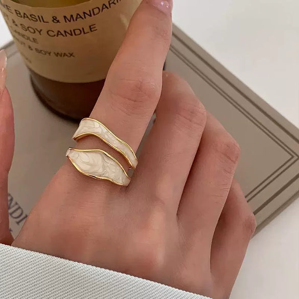 Wholesale Alloy Geometric Double Layer Hollow Open Ring For Women With Electroplating And Glaze Color Matching