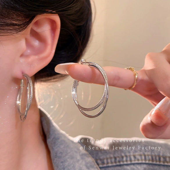 Wholesale Alloy Geometric Double Ring Earrings For Women With Electroplating