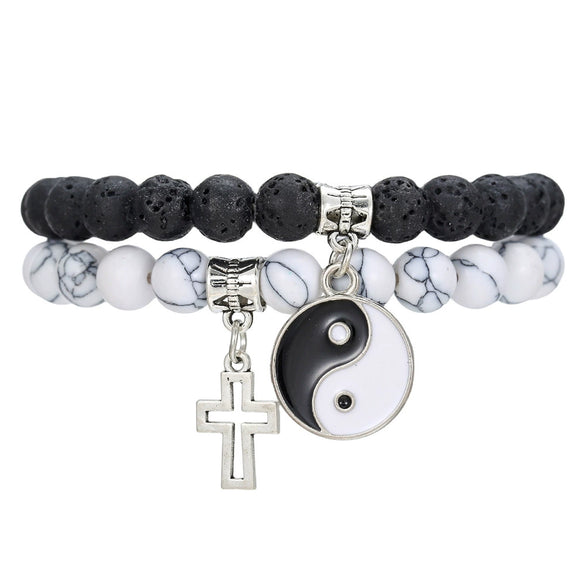 Wholesale Alloy Geometric Dripping Oil Beaded Couple Bracelet