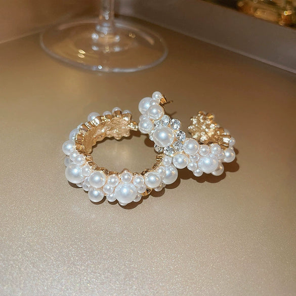 Wholesale Alloy Geometric Earrings With Diamond And Pearl Retro Light Luxury Electroplated For Women