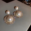 Wholesale Alloy Geometric Earrings With Diamond And Pearl Retro Light Luxury Electroplated For Women