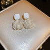 Wholesale Alloy Geometric Earrings With Diamond And Pearl Retro Light Luxury Electroplated For Women