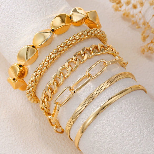 Wholesale Alloy Geometric Electroplated Multilayer Stacked Unisex And Women's Bracelet 6Piece Set