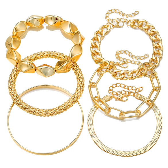 Wholesale Alloy Geometric Electroplated Multilayer Stacked Unisex And Women's Bracelet 6Piece Set